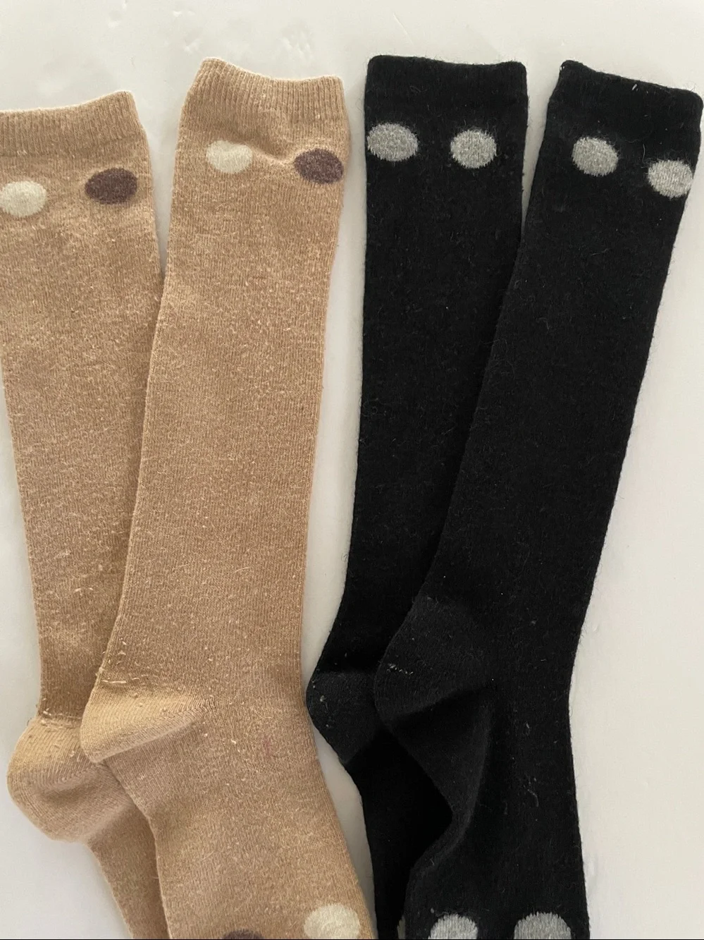 Set of 2: Tall Knee High Knit Socks Black/Grey & Tan/Brown 19”h